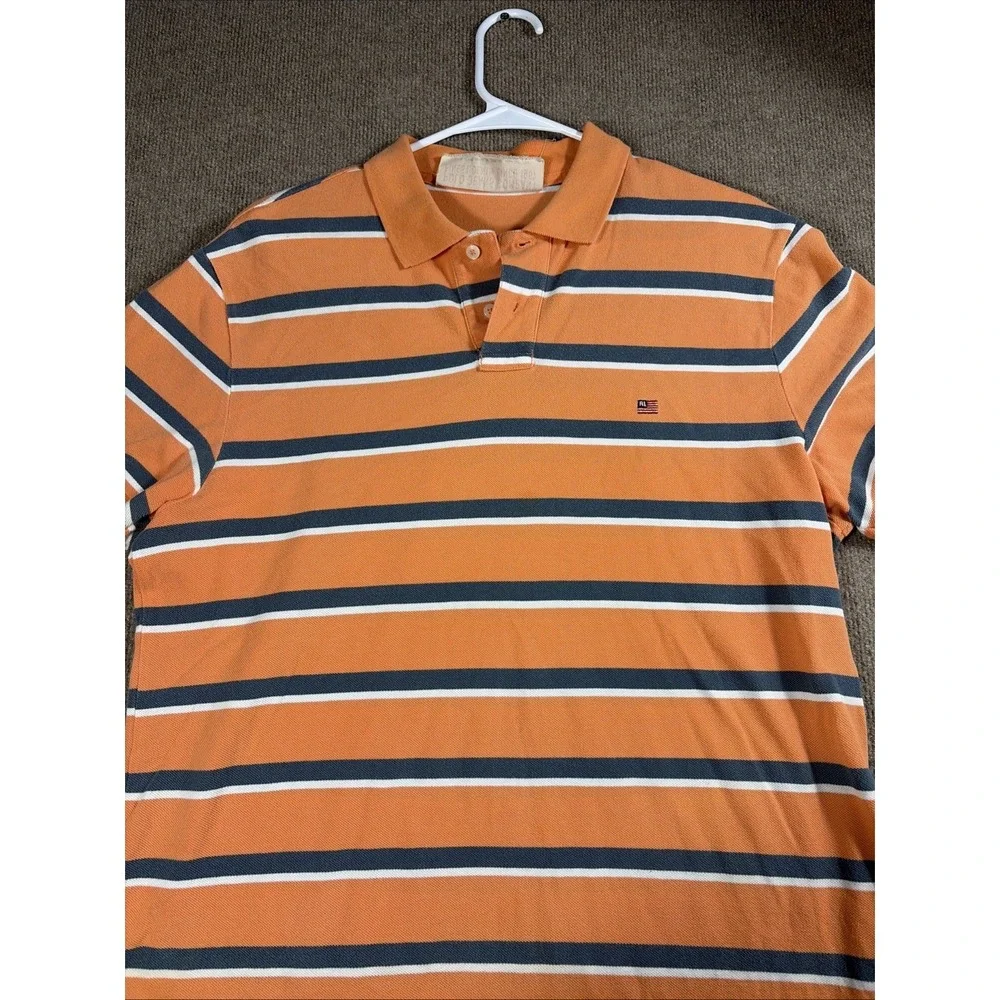 Vintage Polo Ralph Lauren Polo Shirt Mens M-L Orange Striped RL Flag Classic